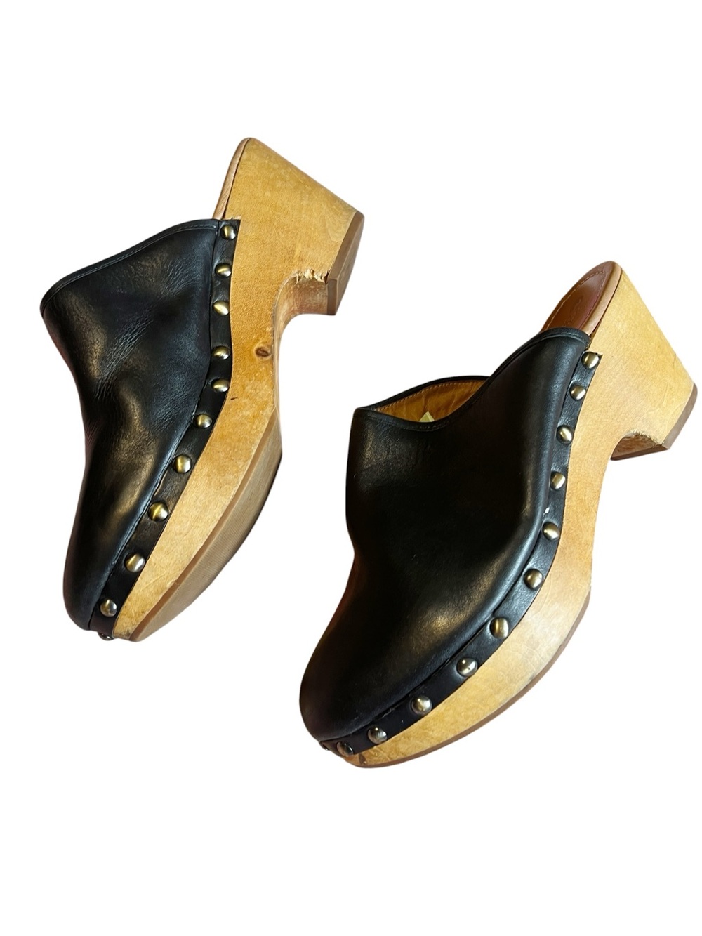Corso Como Black Leather Clog Mules with Stud Accents